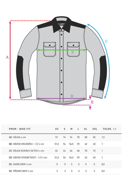 Velikostní tabulka košile Horsefeathers Prom.