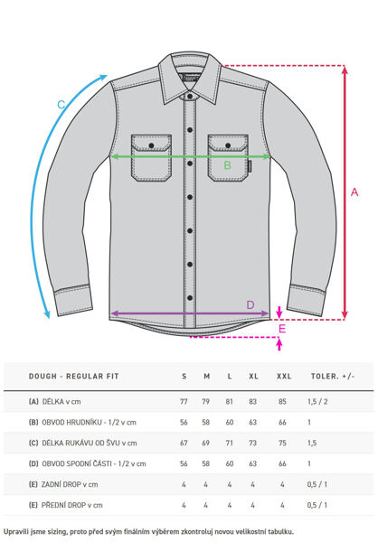 Velikostní tabulka košile Horsefeathers Dough