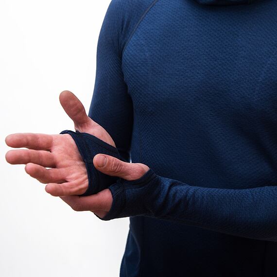 SENSOR MERINO DF MEN TEE LS WITH HOODIE DEEP BLU