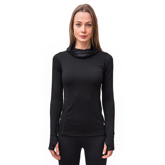 SENSOR MERINO DF WOMEN TEE LS HOODIE BLK
