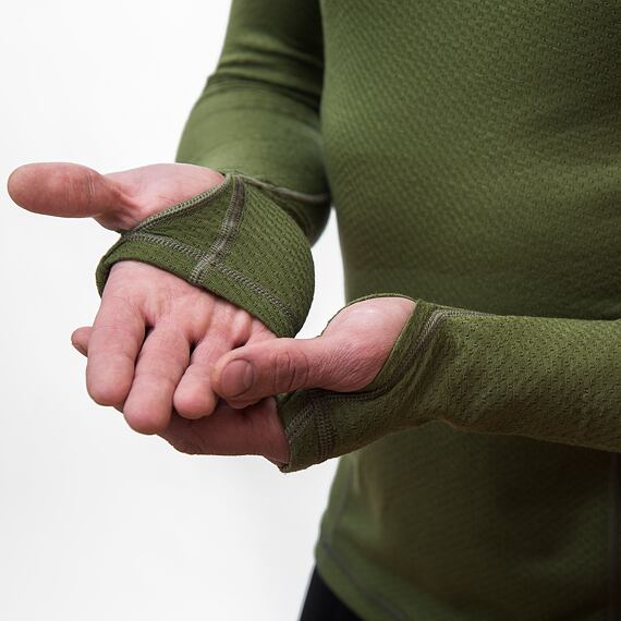 SENSOR MERINO DF MEN TEE LS WITH HOODIE SAFARI GRN