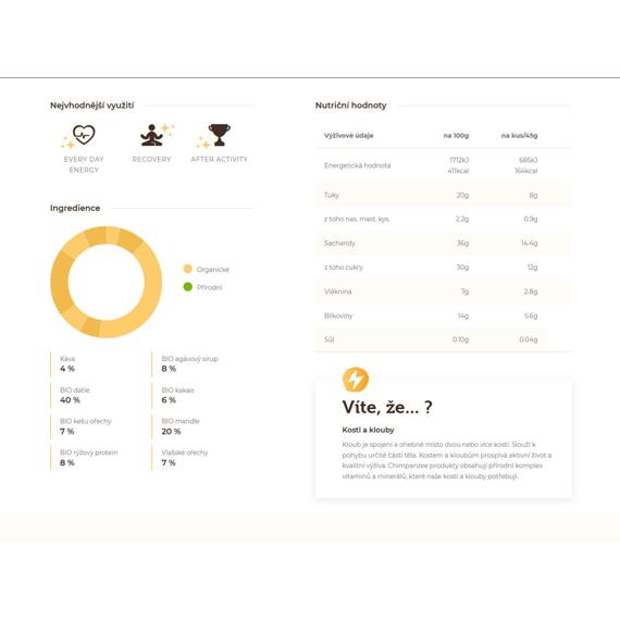 CHIMPANZEE  BIO PROTEIN BAR Coffee - Nuts 45g, CZ-BIO-002