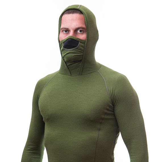 SENSOR MERINO DF MEN TEE LS WITH HOODIE SAFARI GRN