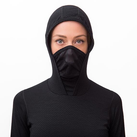 SENSOR MERINO DF WOMEN TEE LS HOODIE BLK