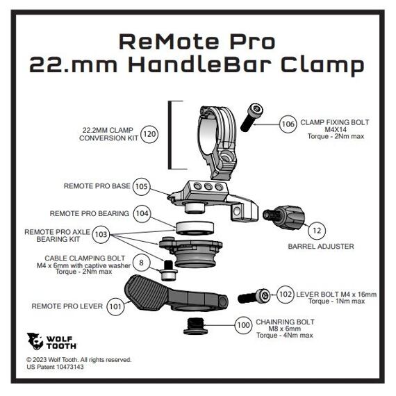 WOLF TOOTH spare part REMOTE PRO Clamp 22.2 Conversion Kit