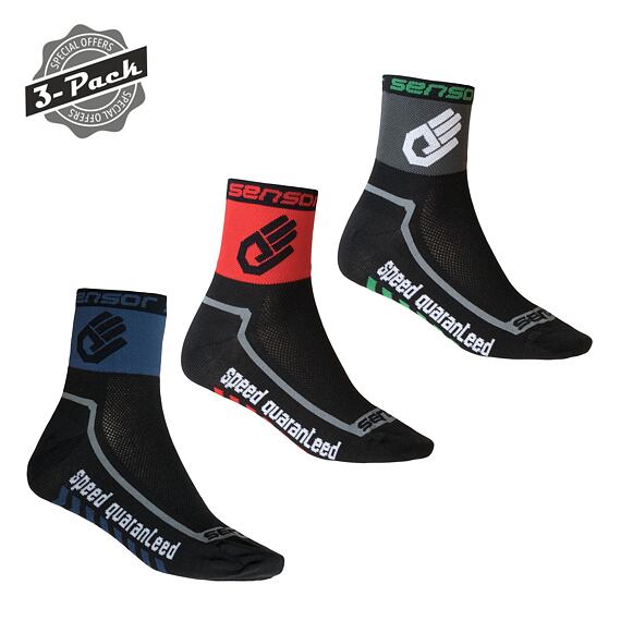SENSOR SOX 3-PACK RACE LITE HAND black/red/deep blue