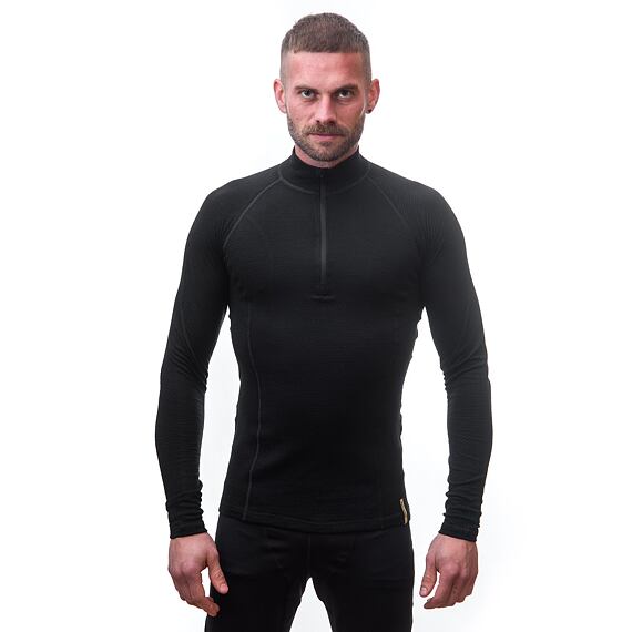 SENSOR MERINO DF MEN TEE LS WITH ZIP BLK