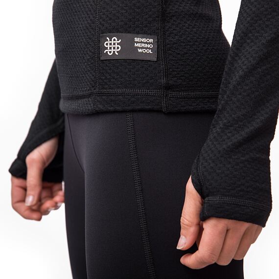 SENSOR MERINO DF WOMEN TEE LS HOODIE BLK