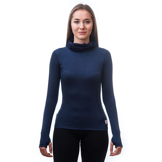 SENSOR MERINO DF WOMEN TEE LS WITH HOODIE DEEP BLUE