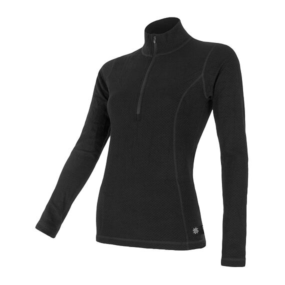SENSOR MERINO DF WOMEN TEE LS WITH ZIP BLK