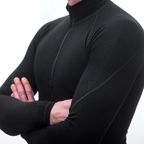 SENSOR MERINO DF MEN TEE LS WITH ZIP BLK