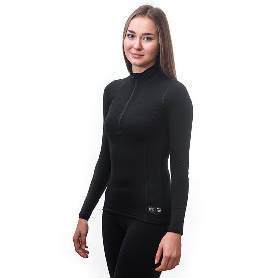 SENSOR MERINO DF WOMEN TEE LS WITH ZIP BLK