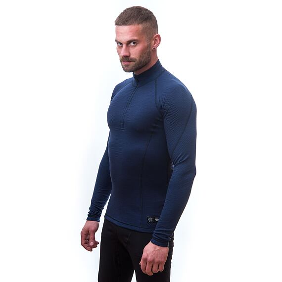 SENSOR MERINO DF MEN TEE LS WITH ZIP DEEP BLU