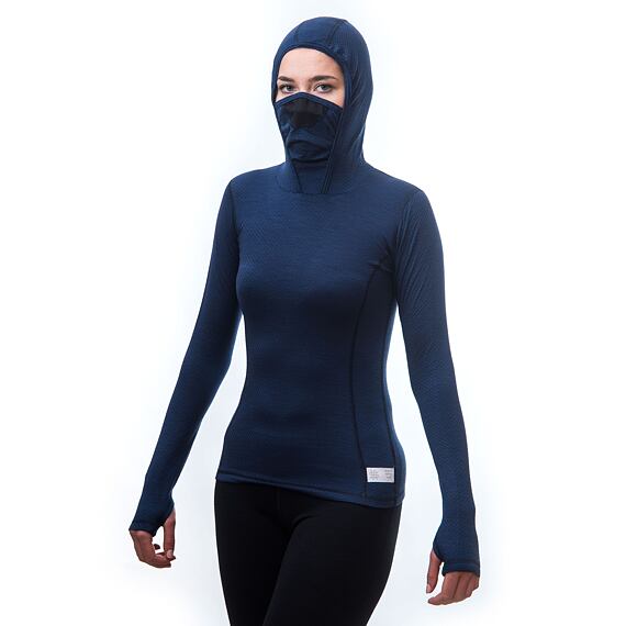 SENSOR MERINO DF WOMEN TEE LS WITH HOODIE DEEP BLUE