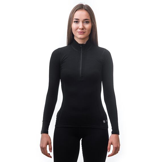 SENSOR MERINO DF WOMEN TEE LS WITH ZIP BLK