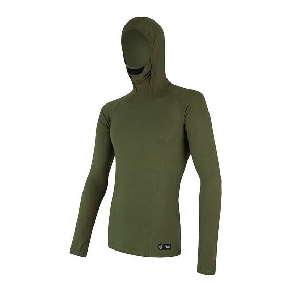 SENSOR MERINO DF MEN TEE LS WITH HOODIE SAFARI GRN