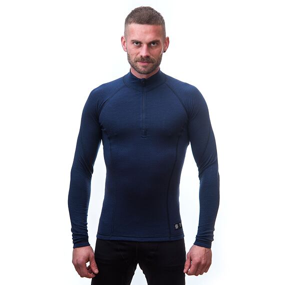 SENSOR MERINO DF MEN TEE LS WITH ZIP DEEP BLU
