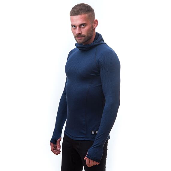 SENSOR MERINO DF MEN TEE LS WITH HOODIE DEEP BLU