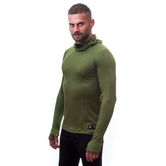 SENSOR MERINO DF MEN TEE LS WITH HOODIE SAFARI GRN