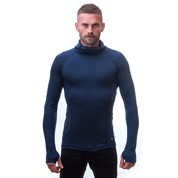 SENSOR MERINO DF MEN TEE LS WITH HOODIE DEEP BLU