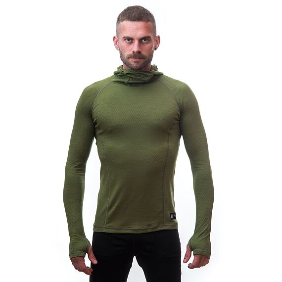SENSOR MERINO DF MEN TEE LS WITH HOODIE SAFARI GRN